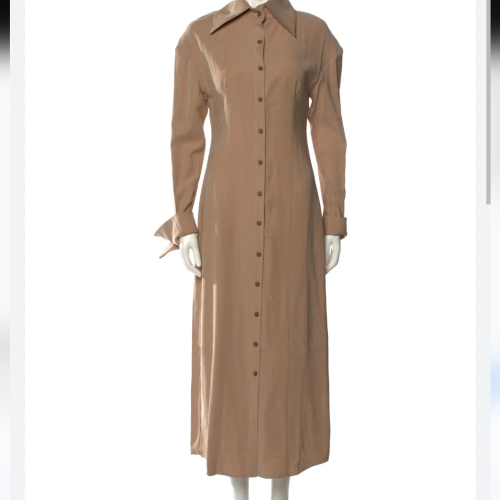 NWT Aaizel Camel Button Front Exaggerated Collar Cuffs Maxi Shirt Dress Size 14